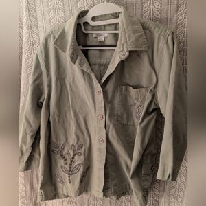 Vintage Christopher & Banks Sage Green Embroidered Blouse